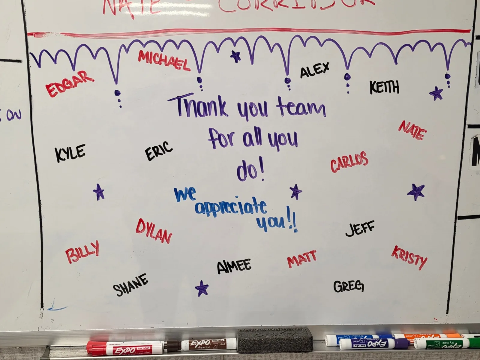Whiteboard thanking the McGill team for all they do